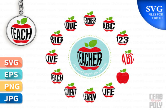 Apple Teacher Keychain Round Pattern: A Versatile Graphic Design Asset for Crafts